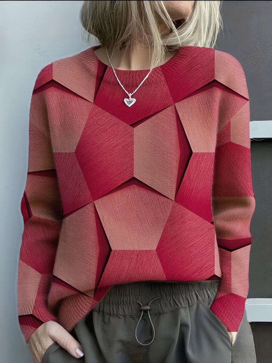 Haven Women's Sweater | Geometric 3D Pattern, Round Neck, Long Sleeve 2