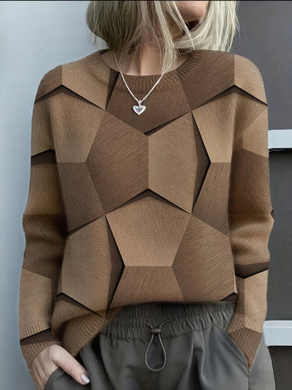 Haven Women's Sweater | Geometric 3D Pattern, Round Neck, Long Sleeve 3