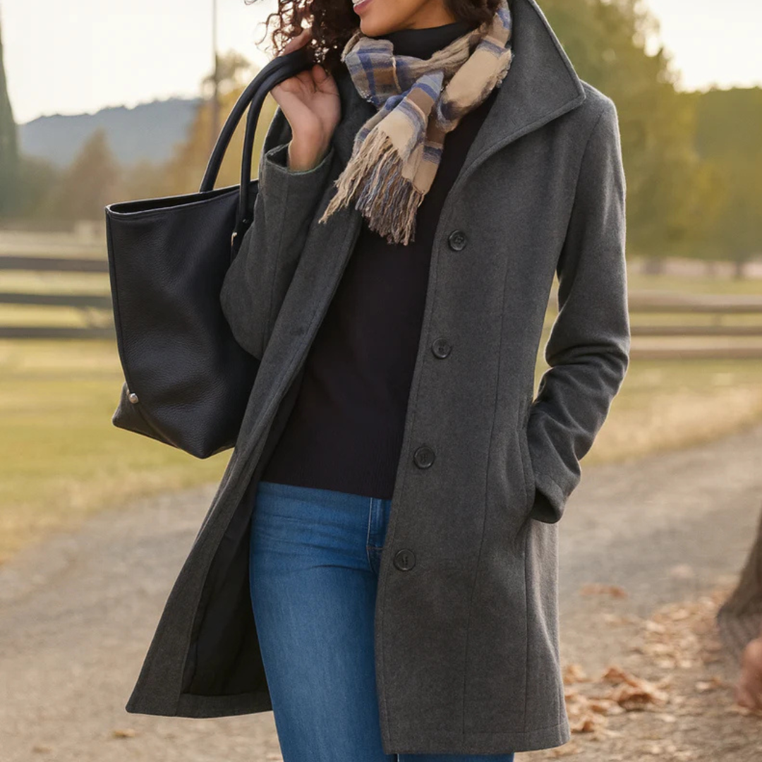 Helga Women's Classic Winter Coat | Long Fit, Button Placket 3