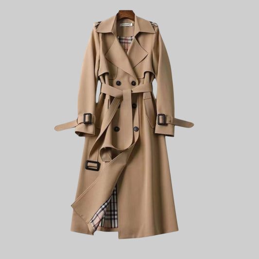 Helga Women's Trench Coat | Long Double-Breasted with Belt, Elegant Winter Outerwear 0