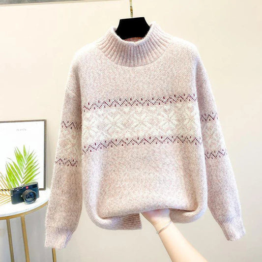 Ivy Women's Sweater | Cozy High Neck, Snowflake Knit 0