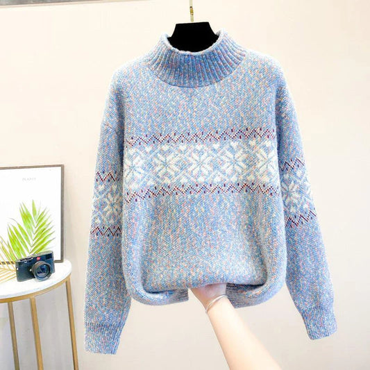 Ivy Women's Sweater | Cozy High Neck, Snowflake Knit 1