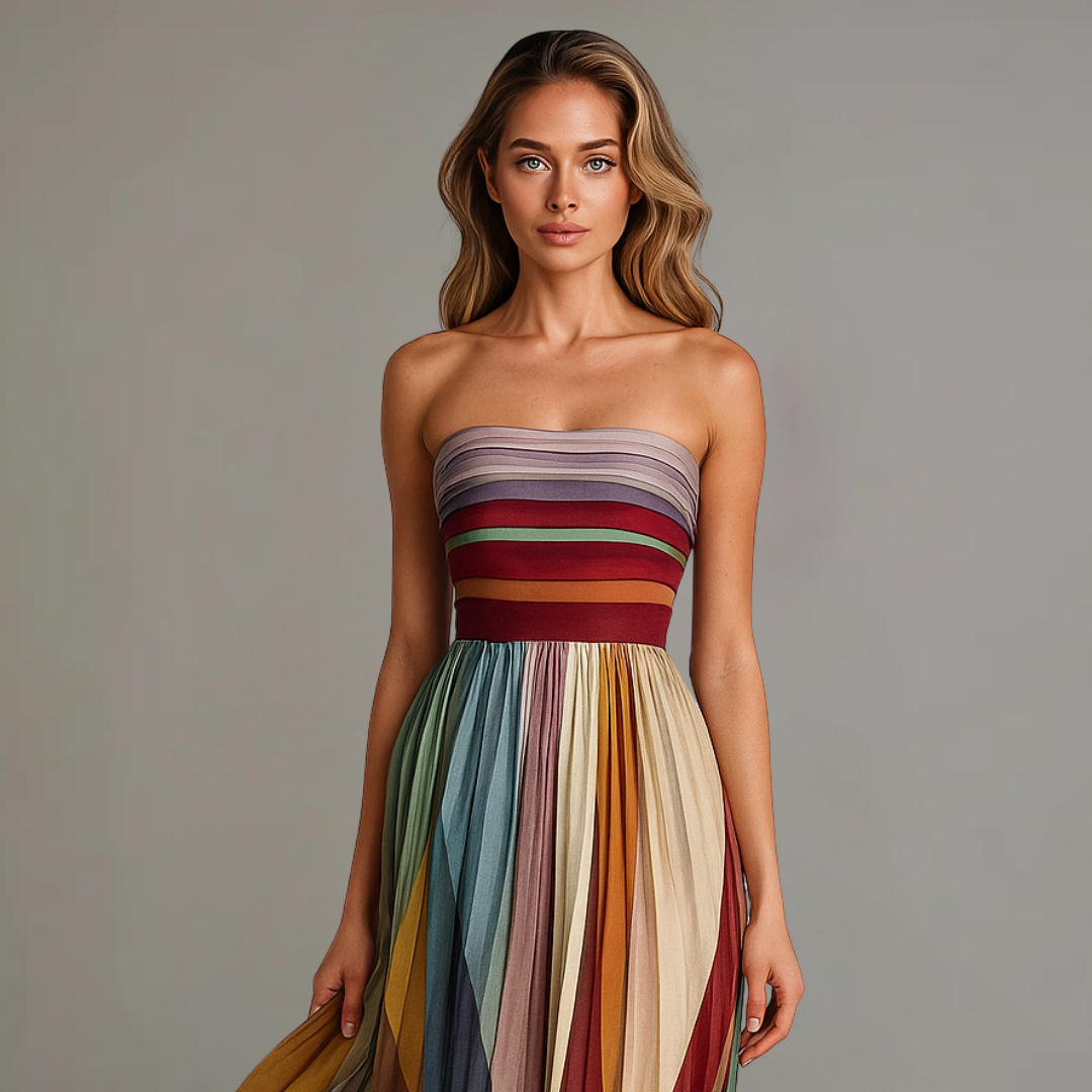 Jade Women’s Maxi Dress with Strapless Neckline and Pleated Design 1