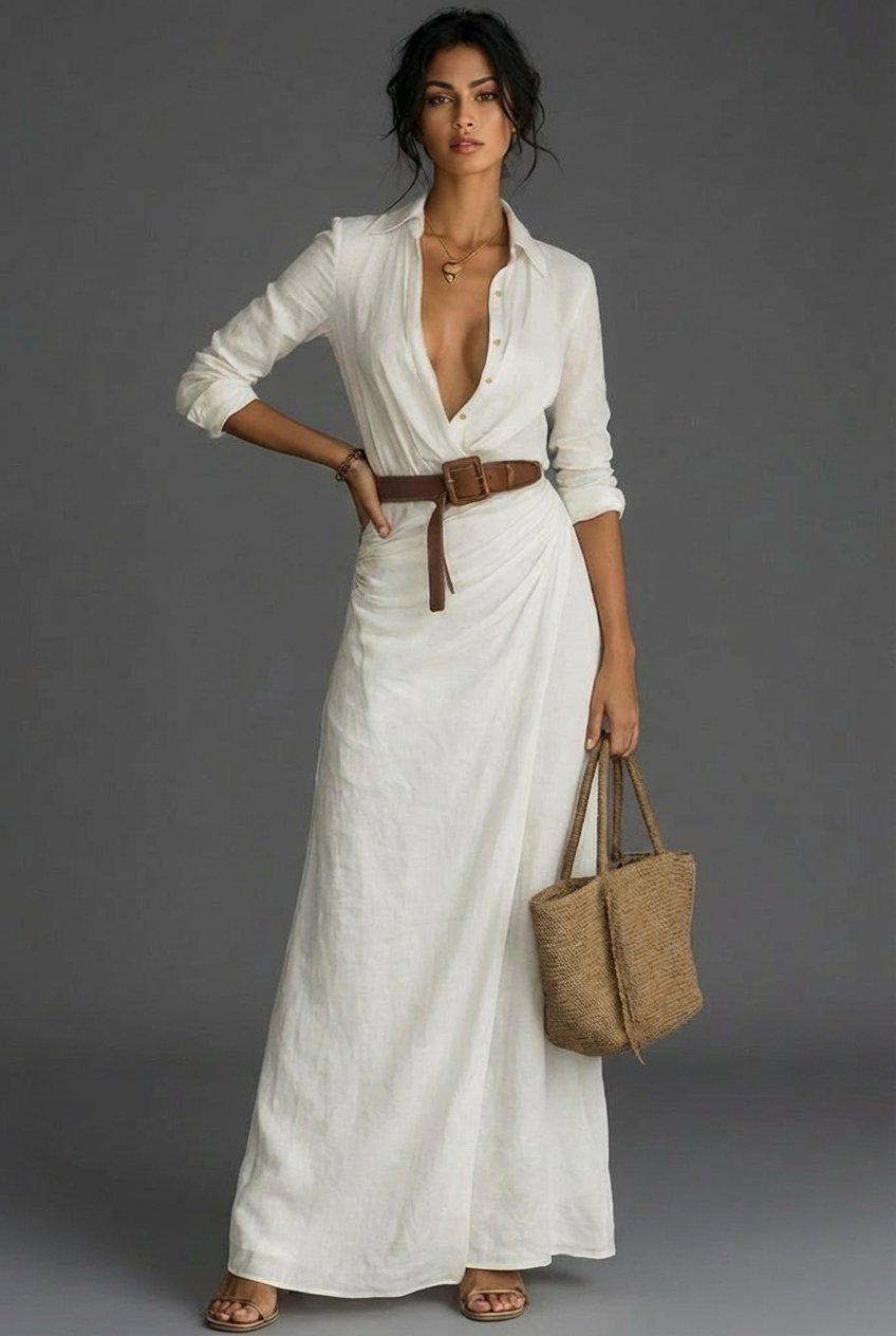 Joanna Women’s Maxi Dress with Wrap Design and Long Sleeves 2
