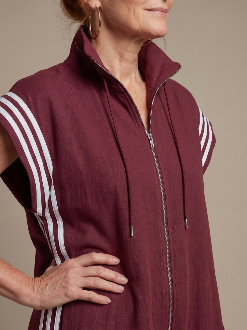 Lark Women's Jumpsuit with Zip Front and Side Stripe Panels 2