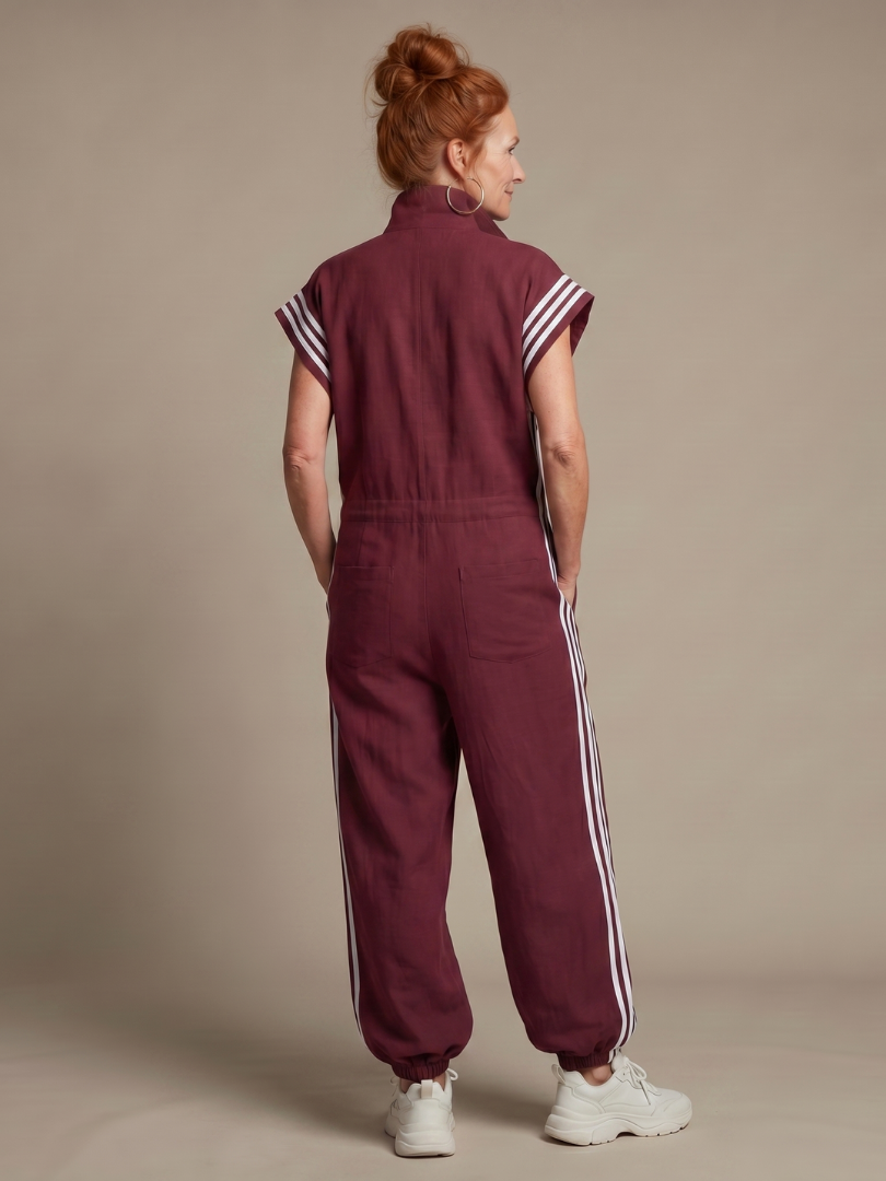 Lark Women's Jumpsuit with Zip Front and Side Stripe Panels 3