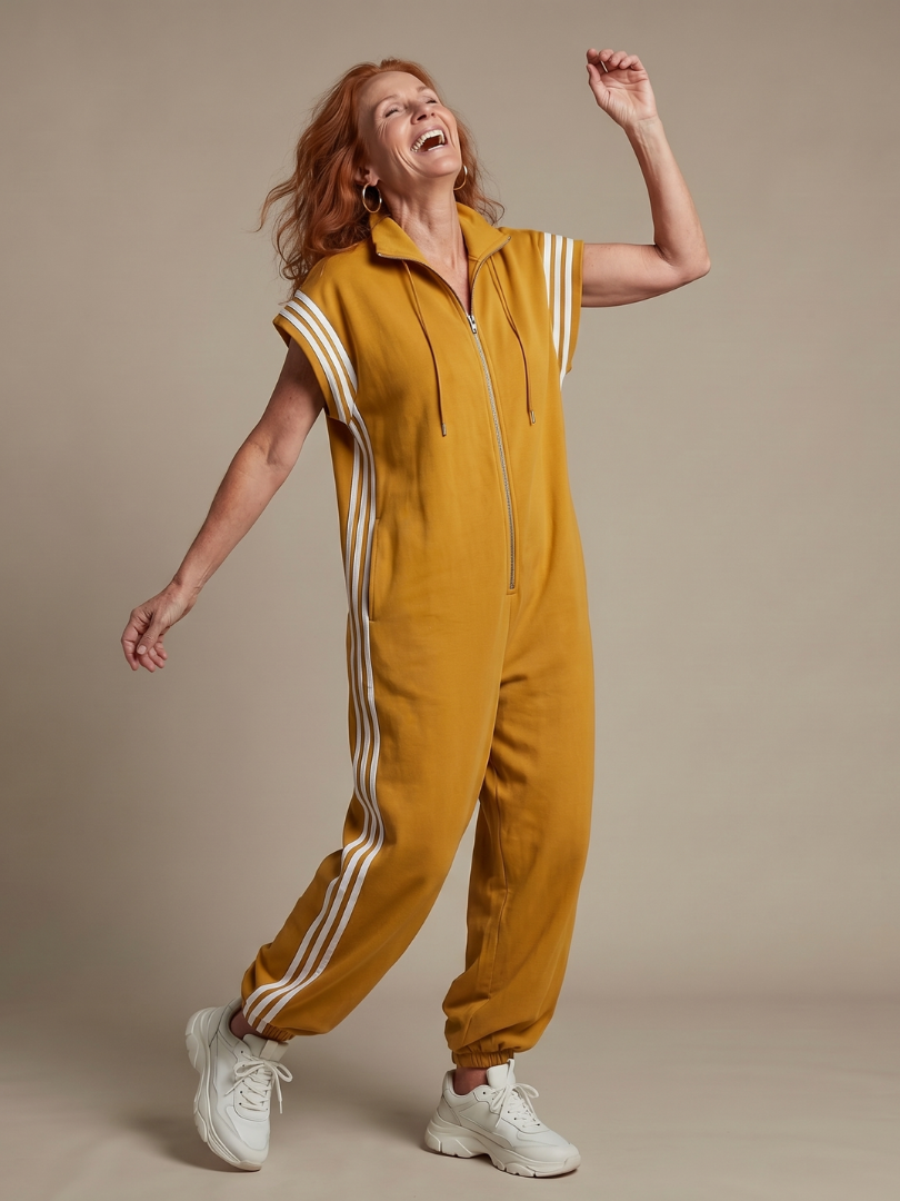 Lark Women's Jumpsuit with Zip Front and Side Stripe Panels 5