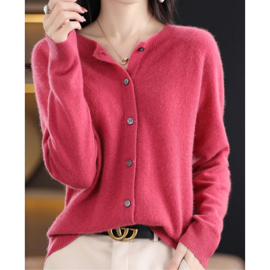 Liora Women's Cashmere Cardigan | Merino Wool Blend, Elegant O-Neck 0