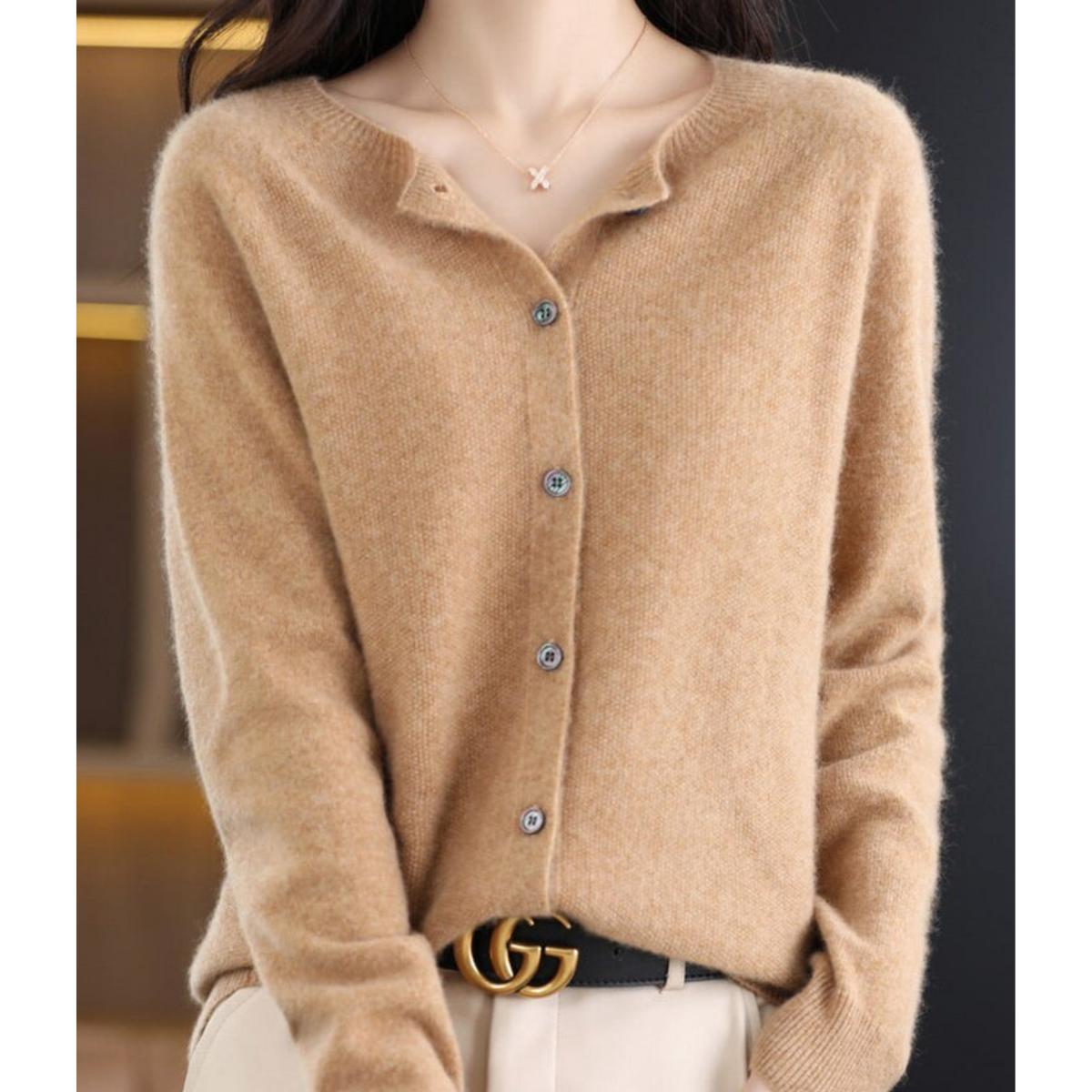 Liora Women's Cashmere Cardigan | Merino Wool Blend, Elegant O-Neck 14