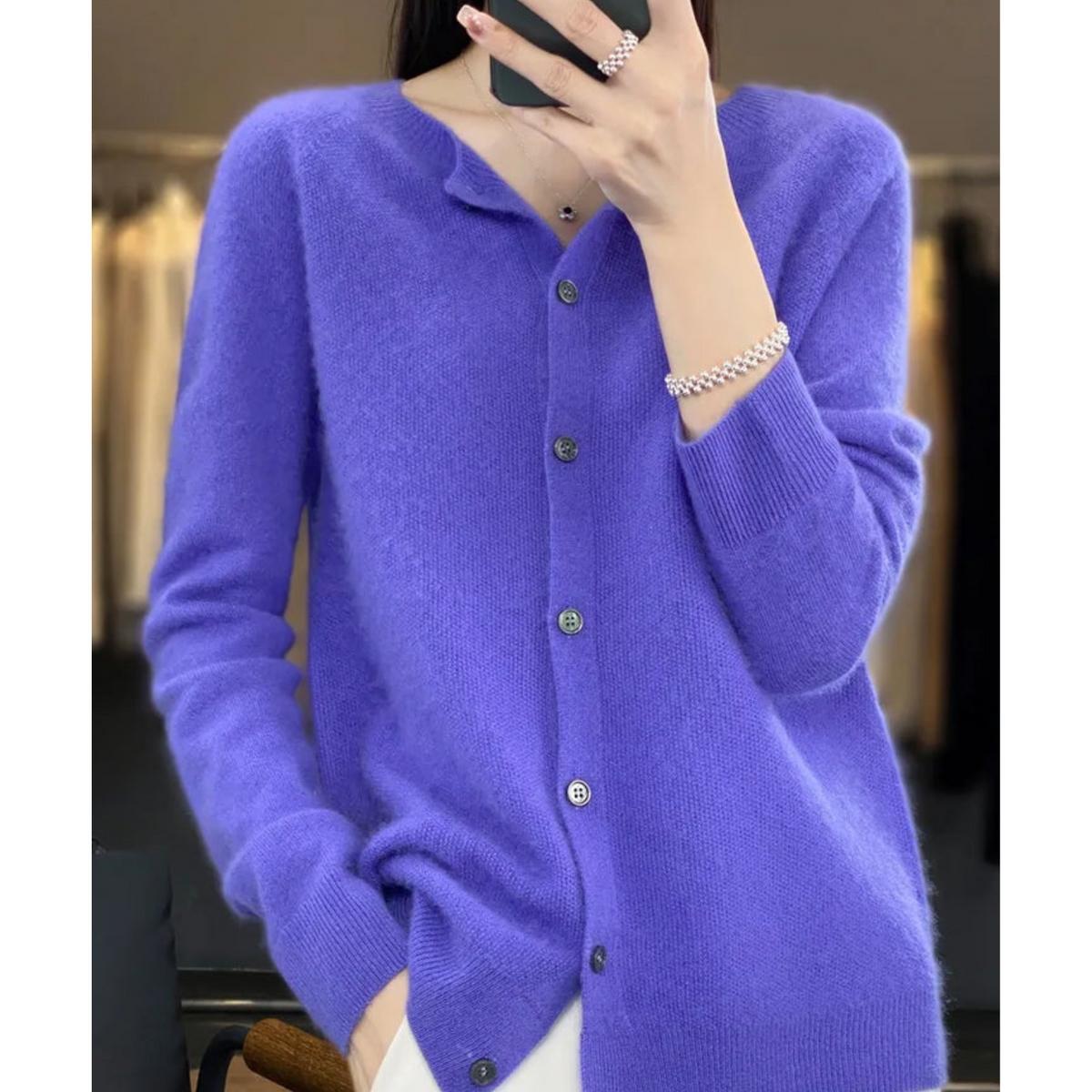 Liora Women's Cashmere Cardigan | Merino Wool Blend, Elegant O-Neck 2