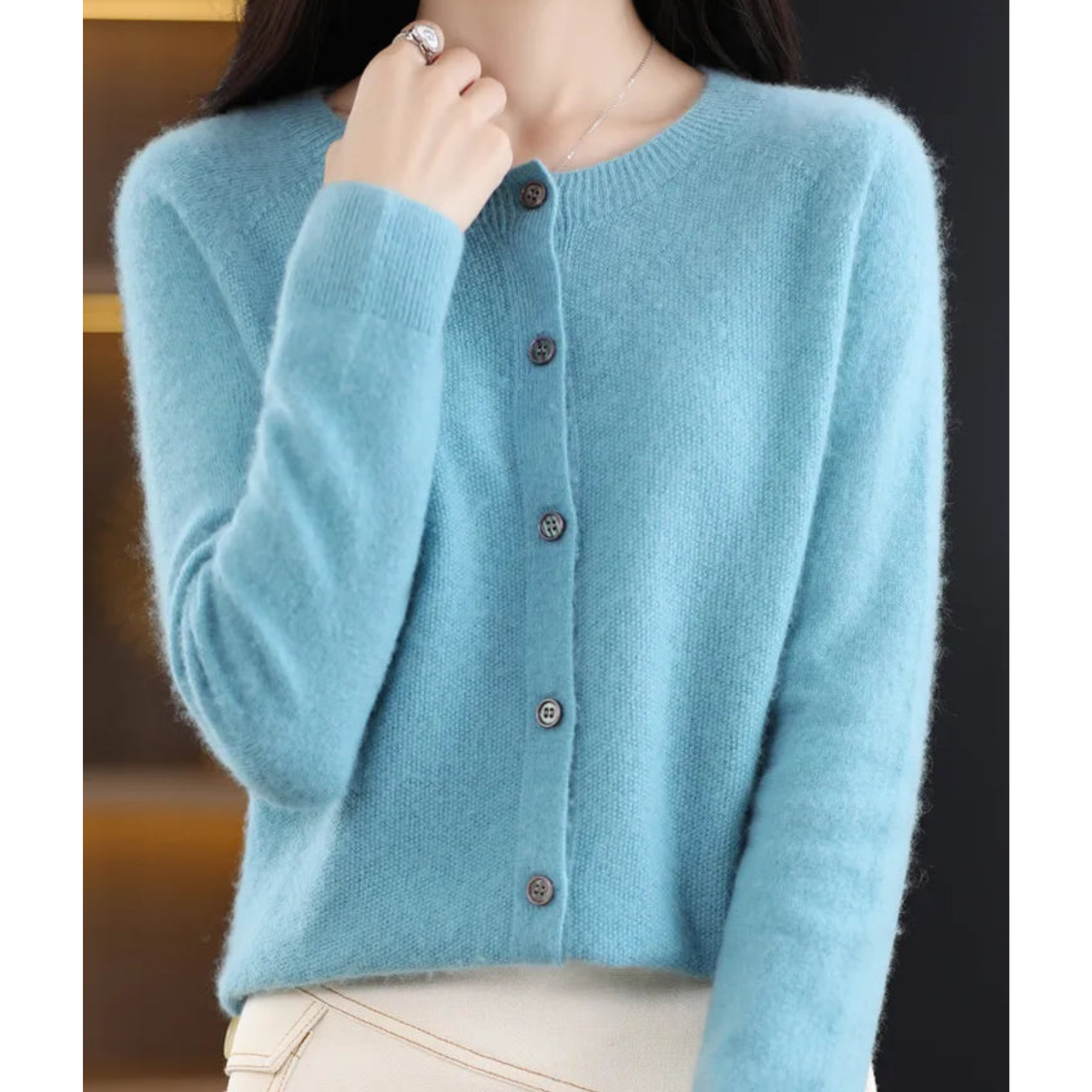 Liora Women's Cashmere Cardigan | Merino Wool Blend, Elegant O-Neck 3