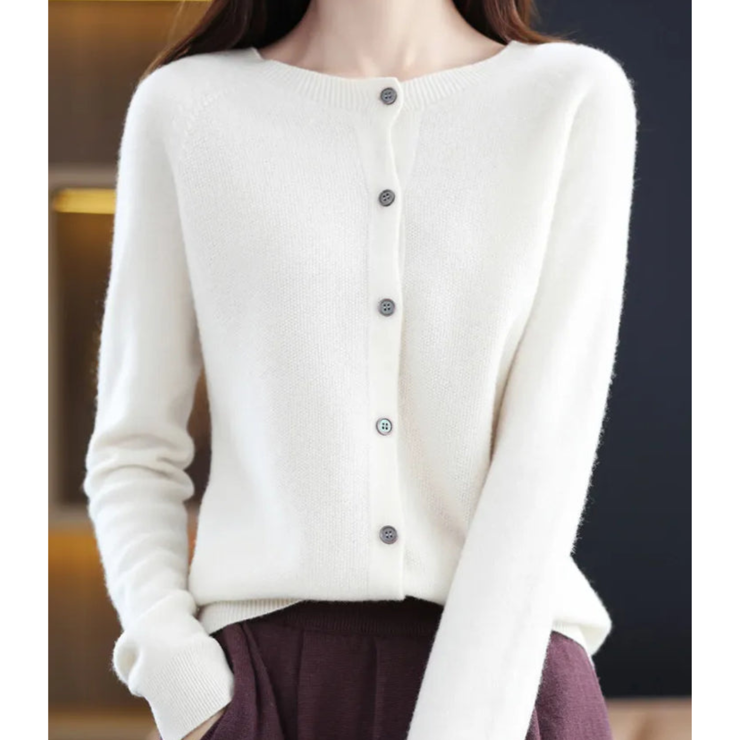 Liora Women's Cashmere Cardigan | Merino Wool Blend, Elegant O-Neck 4