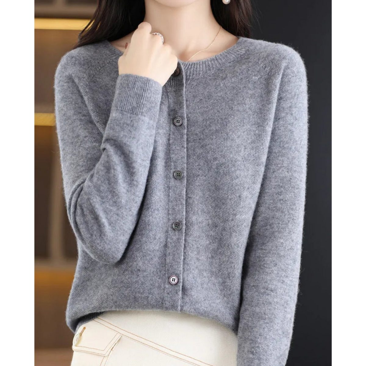 Liora Women's Cashmere Cardigan | Merino Wool Blend, Elegant O-Neck 6