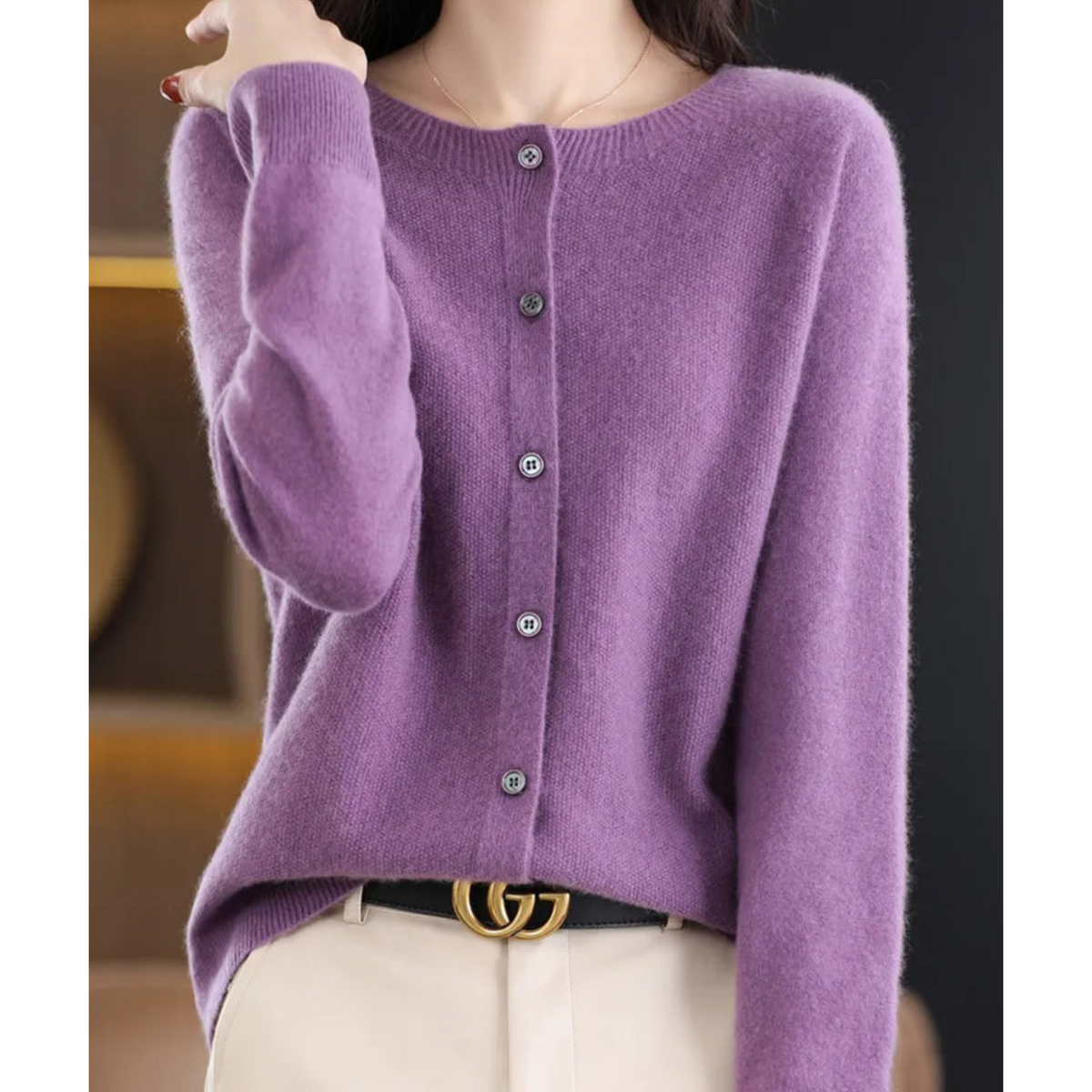 Liora Women's Cashmere Cardigan | Merino Wool Blend, Elegant O-Neck 8