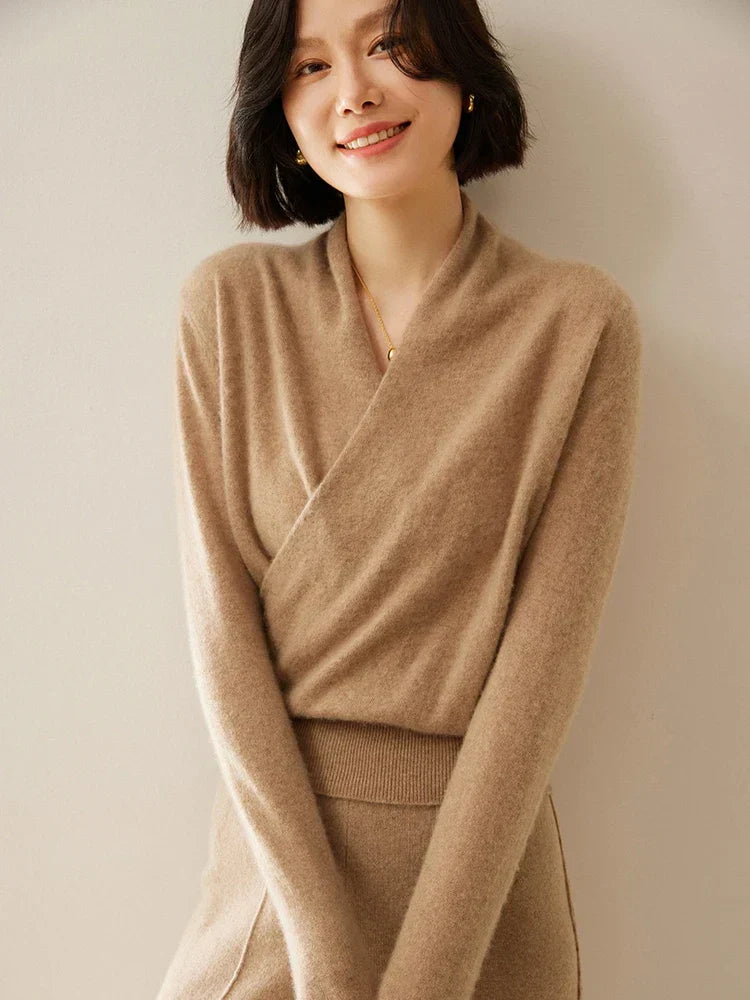 Liora Women's Wrap Sweater | Elegant Crossover Design, Slim Fit 2