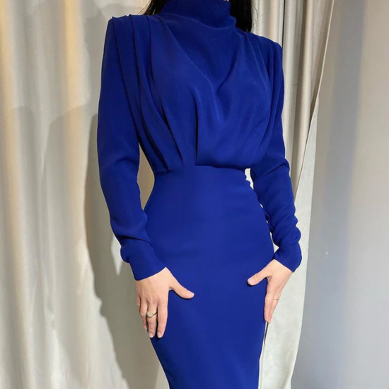 Luna Women’s Midi Dress with High Neck and Fitted Waist for Elegant Silhouette 0