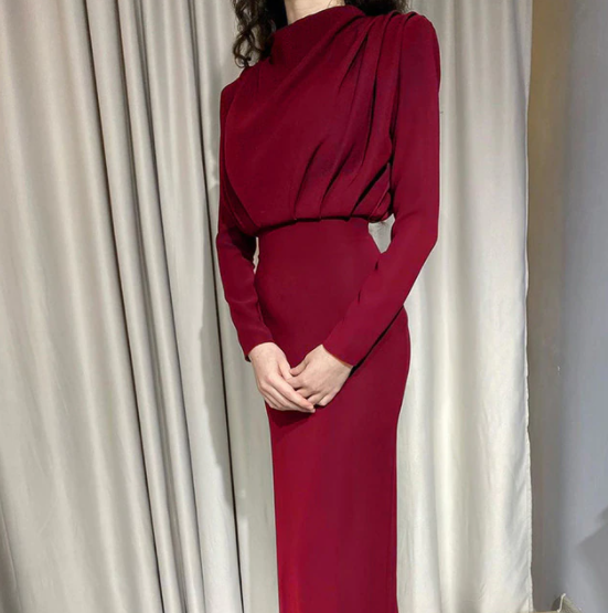 Luna Women’s Midi Dress with High Neck and Fitted Waist for Elegant Silhouette 1