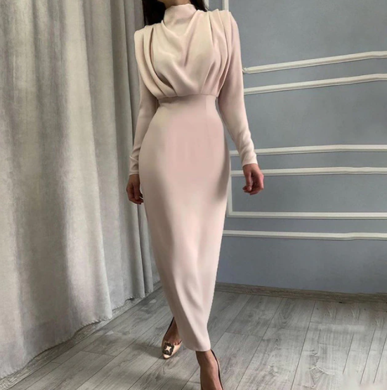 Luna Women’s Midi Dress with High Neck and Fitted Waist for Elegant Silhouette 2