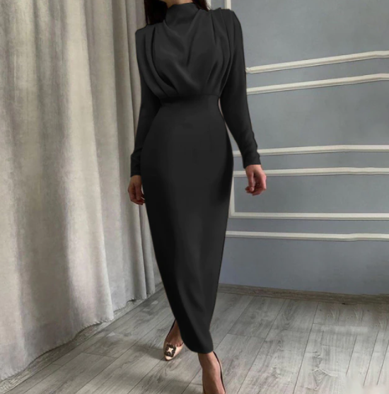 Luna Women’s Midi Dress with High Neck and Fitted Waist for Elegant Silhouette 3