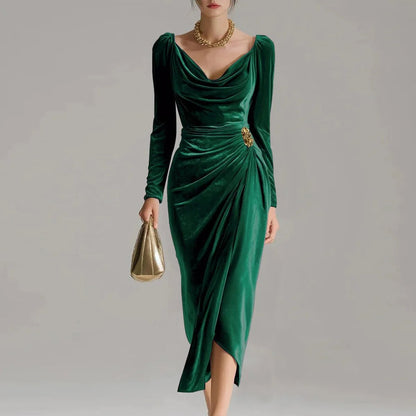 Luxe Women’s Midi Dress with Cowlneck and Long Sleeves 2