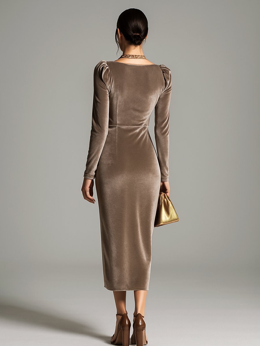 Luxe Women’s Midi Dress with Cowlneck and Long Sleeves 3