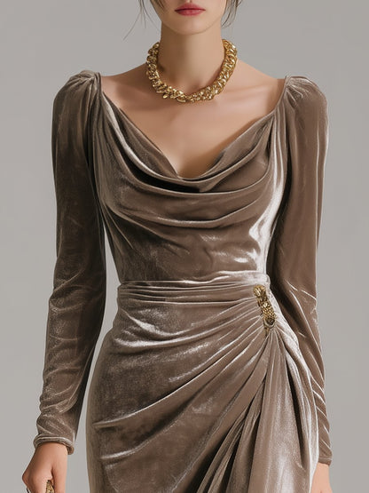 Luxe Women’s Midi Dress with Cowlneck and Long Sleeves 4