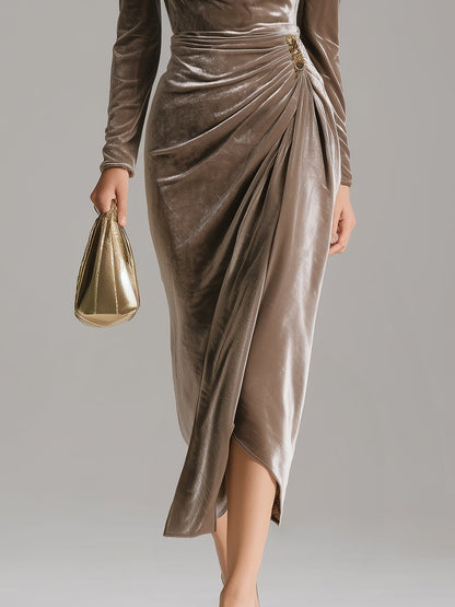 Luxe Women’s Midi Dress with Cowlneck and Long Sleeves 5