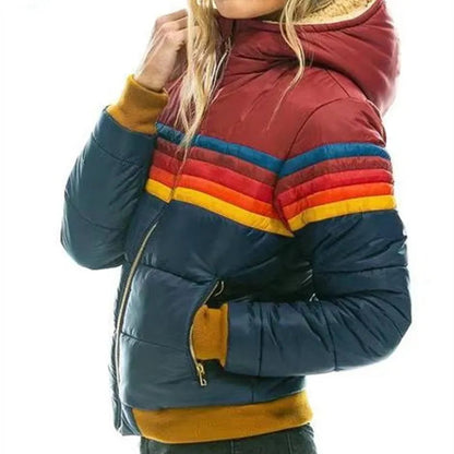 Luxe Women's Puffer Jacket | Insulated Retro Stripe, Hooded Design 2