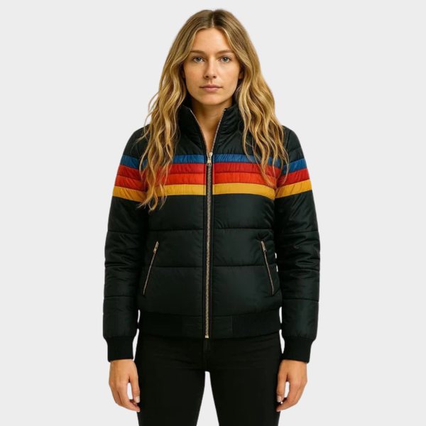 Luxe Women's Puffer Jacket | Insulated Retro Stripe, Hooded Design 3