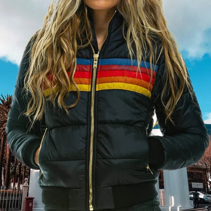 Luxe Women's Puffer Jacket | Insulated Retro Stripe, Hooded Design 4