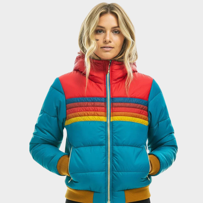Luxe Women's Puffer Jacket | Insulated Retro Stripe, Hooded Design 5
