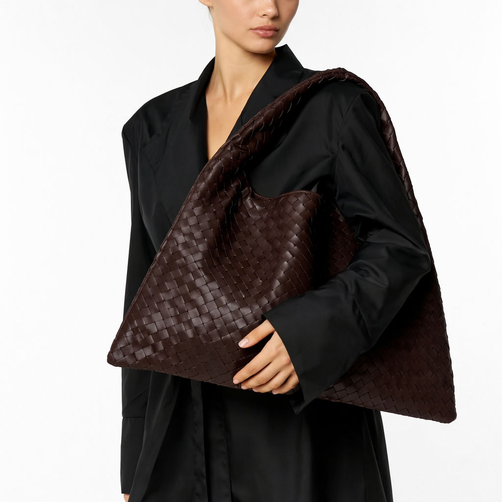 Luxe Women’s Shoulder Tote Bag with Woven Vegan Leather and Spacious Interior 0