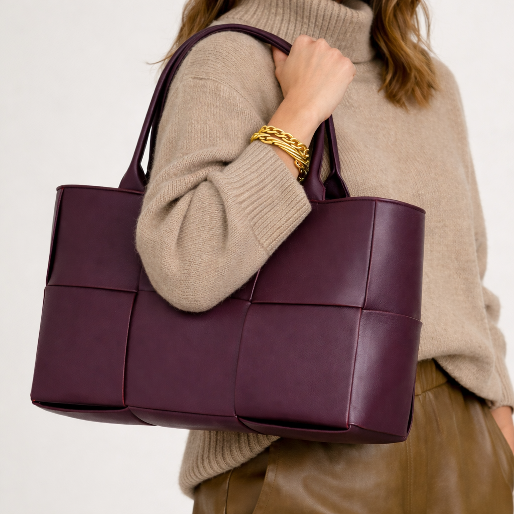 Luxe Women’s Tote Bag with Woven Design and Spacious Interior 0