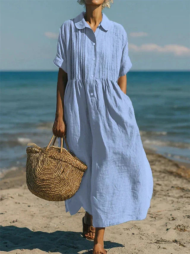Mandy Women’s Dress with Collared Button Design and Midi Length 1