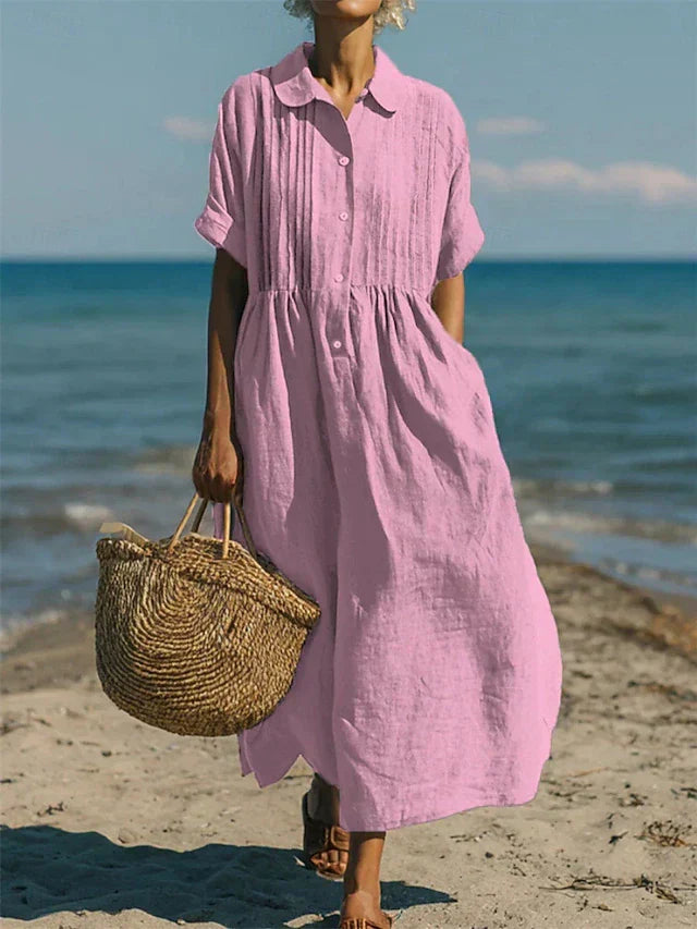 Mandy Women’s Dress with Collared Button Design and Midi Length 3