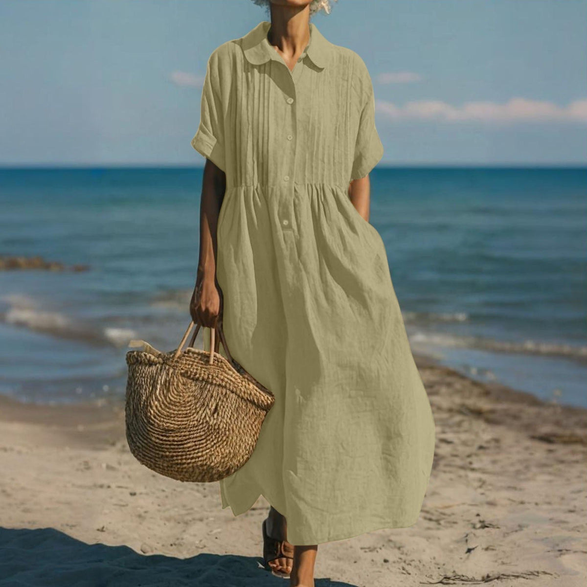 Mandy Women’s Dress with Collared Button Design and Midi Length 9