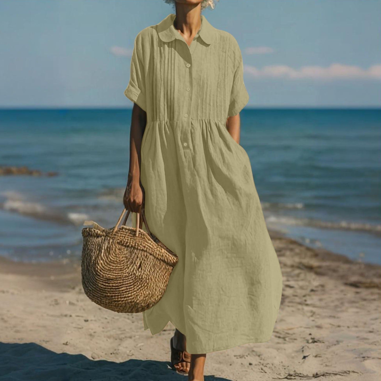 Mandy Women’s Dress with Collared Button Design and Midi Length 9