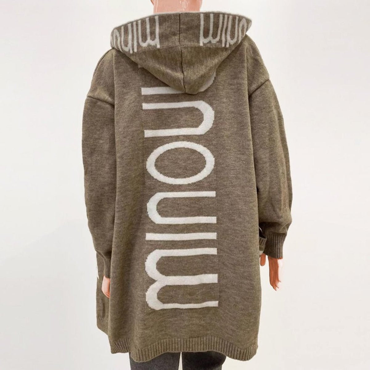 Marlene Women's Hooded Jacket | Soft Knit, Lettering Pattern 1