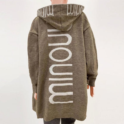 Marlene Women's Hooded Jacket | Soft Knit, Lettering Pattern 1