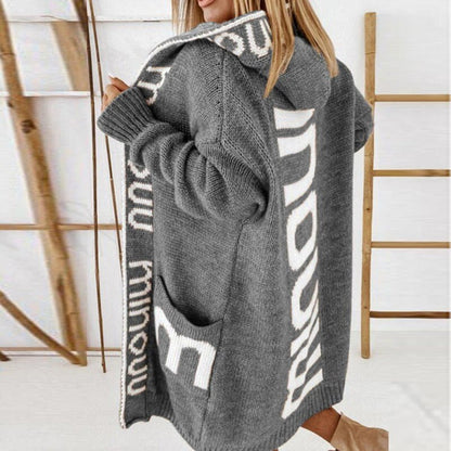 Marlene Women's Hooded Jacket | Soft Knit, Lettering Pattern 4