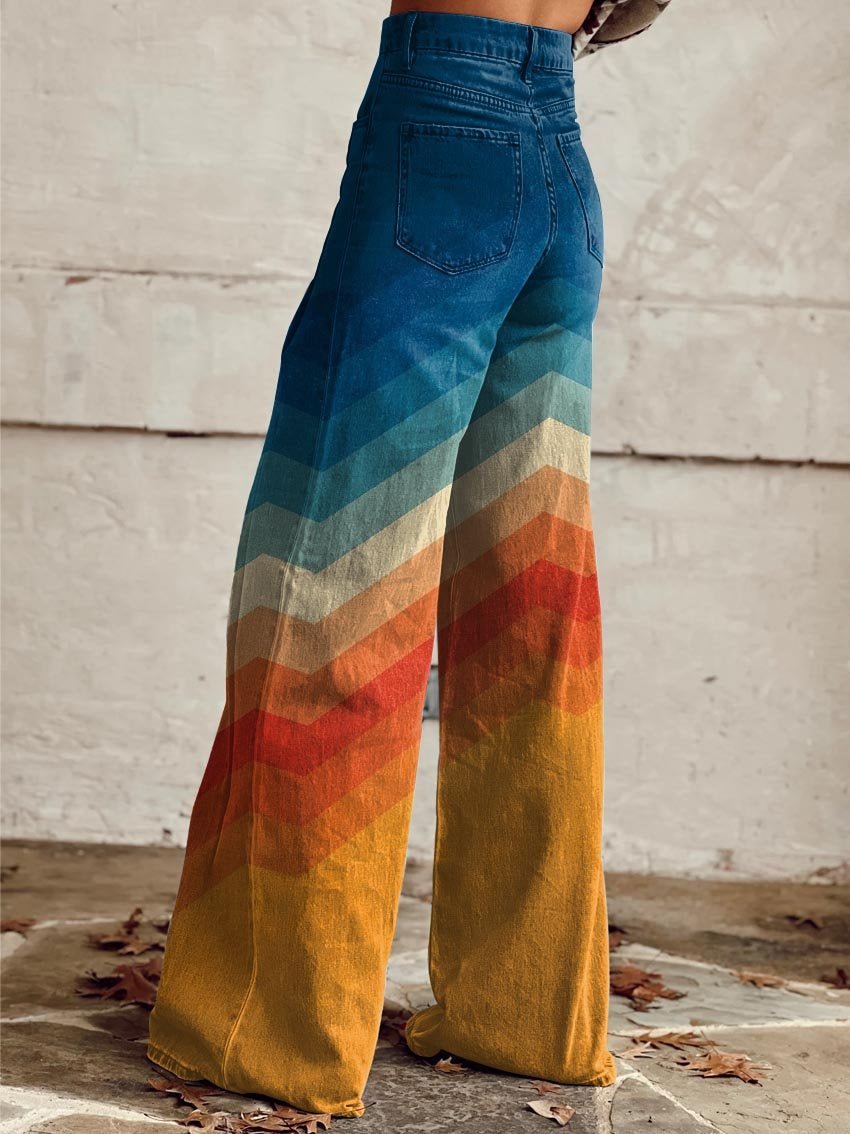 Mia Women’s Wide Leg Jeans with High Waist and Chevron Gradient Pattern 1