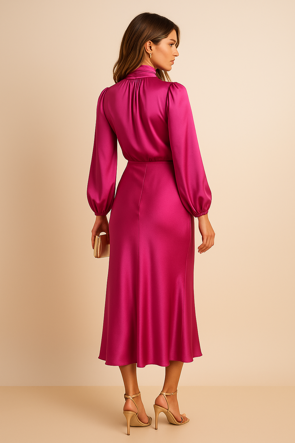 Mira Women’s Midi Dress with Long Sleeves and High Neckline for Formal and Cocktail Occasions 7