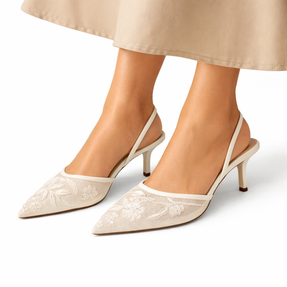 Mira Women’s Mule Heels with Floral Embroidery and Pointed Toe Design 0