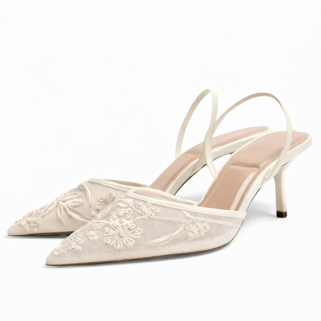 Mira Women’s Mule Heels with Floral Embroidery and Pointed Toe Design 1