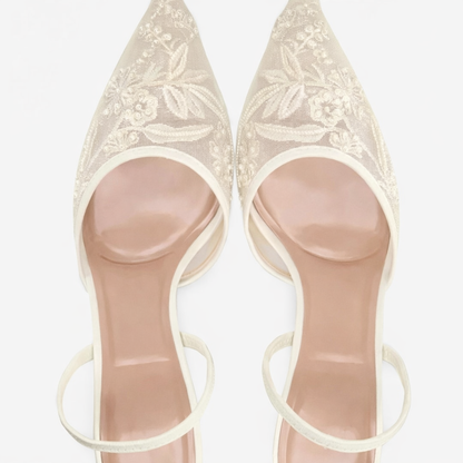 Mira Women’s Mule Heels with Floral Embroidery and Pointed Toe Design 2