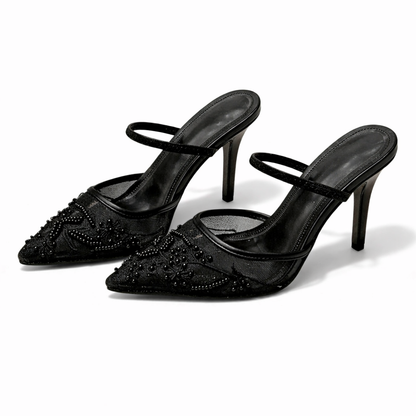 Mira Women’s Mule Heels with Floral Embroidery and Pointed Toe Design 4