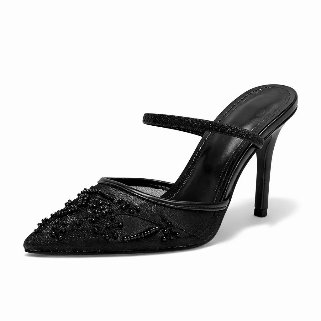 Mira Women’s Mule Heels with Floral Embroidery and Pointed Toe Design 5