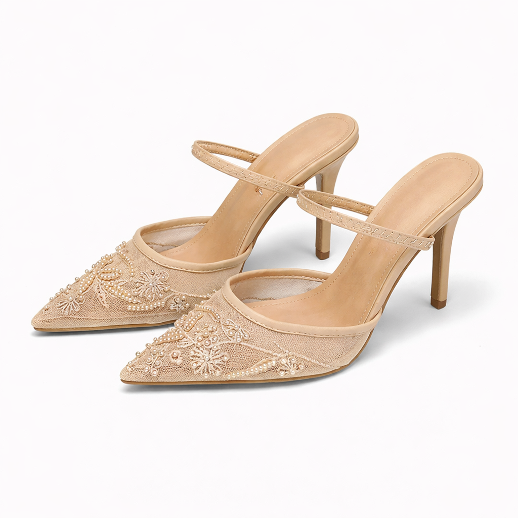Mira Women’s Mule Heels with Floral Embroidery and Pointed Toe Design 6