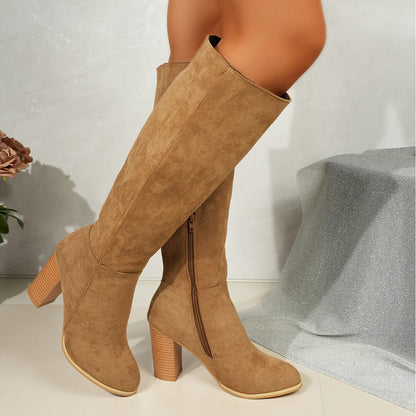 Nadira Women’s Knee High Boots with Stacked Block Heel and Side Zipper Closure 2