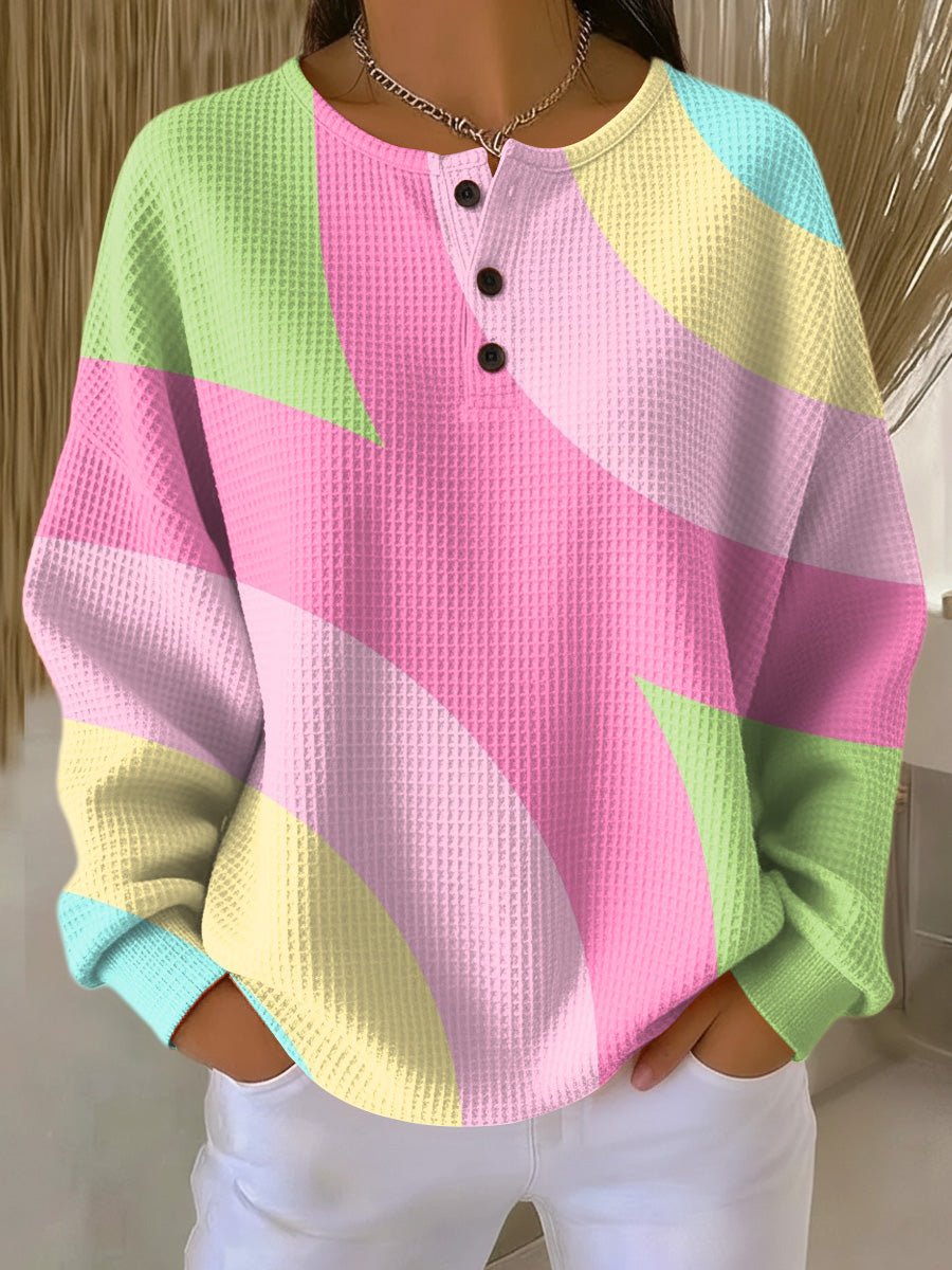 Nayeli Women's Oversized Sweater | Waffle Knit, Geometric Pattern 0
